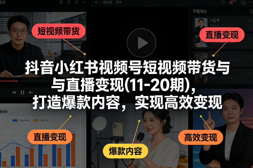抖音小红书视频号短视频带货与直播变现(10-21期)，打造爆款内容，实现高效变现（更新05月）-开心分享网