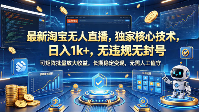 最新淘宝无人直播，独家核心技术，日入1k+，无违规无封号，可矩阵批量放大，长期稳定，无需人工值守【揭秘】-开心分享网