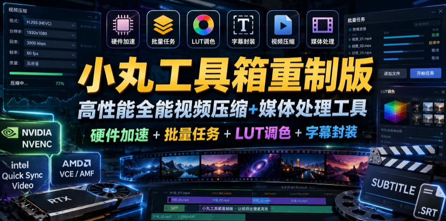 小丸工具箱重制版–高性能全能视频压缩+媒体处理工具｜硬件加速+批量任务+LUT调色+字幕封装-开心分享网