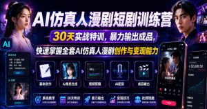 AI仿真人漫剧短剧训练营，30天实战特训，暴力输出成品，快速掌握全套AI仿真人漫剧创作与变现能力-开心分享网