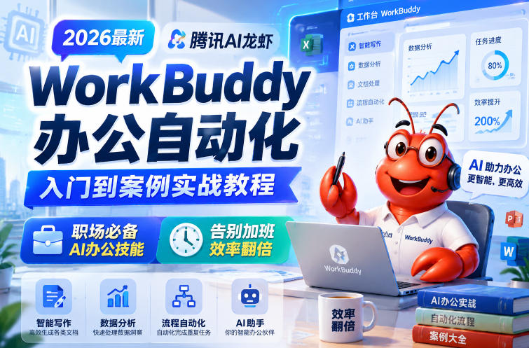 2026最新腾讯AI龙虾WorkBuddy办公自动化入门到案例实战教程，职场必备AI办公技能，告别加班，效率翻倍-开心分享网