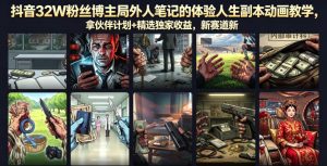 抖音32W粉丝博主局外人笔记的体验人生副本动画教学，拿伙伴计划+精选独家收益，新赛道新涨粉快【录制版】-开心分享网