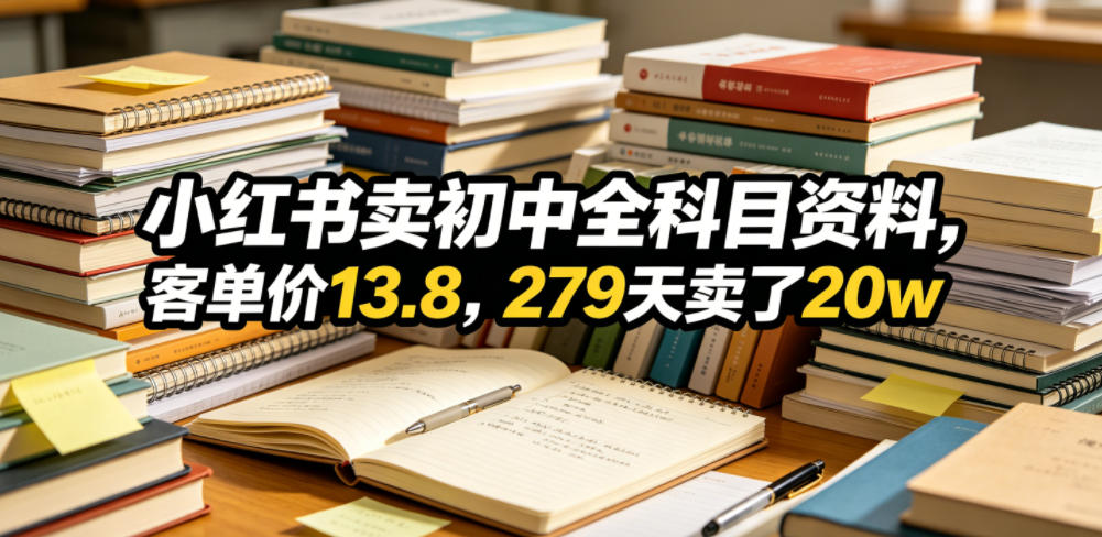 小红书卖初中全科目资料，客单价13.8，279天卖了20w-开心分享网
