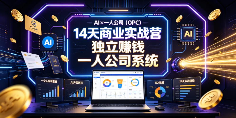 AI×一人公司（OPC）14天商业实战营，用AI帮你搭建一个属于你自己的、能独立賺钱的一人公司系统-开心分享网