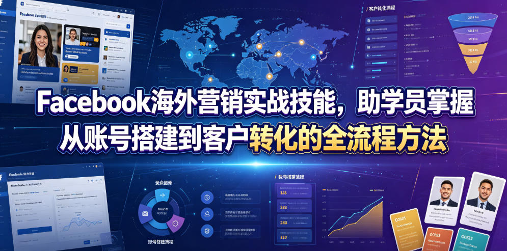 Facebook海外营销实战技能，助学员掌握从账号搭建到客户转化的全流程方法-开心分享网
