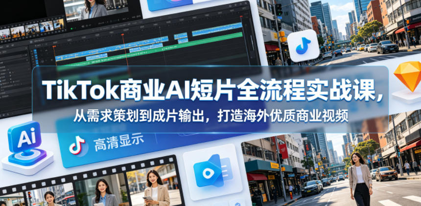 TikTok商业AI短片全流程实战课，从需求策划到成片输出，打造海外优质商业视频-开心分享网