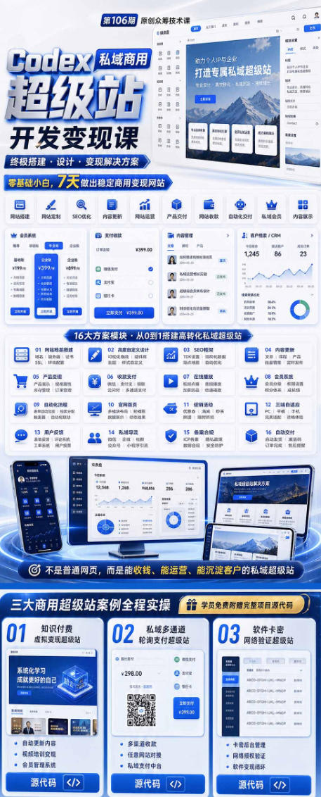 Codex私域商用超级站Ai开发变现课，7天带你从零基础到能自己动手做出能收钱、能运营、能沉淀客户的私域超级站-开心分享网