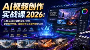 AI视频创作实战课2026：从提示词到电影级AI短片，掌握图片生成、视频制作与高级特效全流程-开心分享网