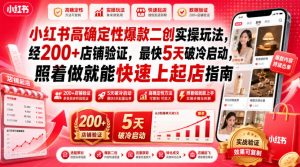 小红书高确定性爆款二创实操玩法，经200+店铺验证，最快5天破冷启动，照着做就能快速上起店指南-开心分享网