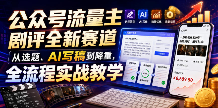 公众号流量主剧评全新赛道，从选题、AI写稿到降重，全流程实战教学-开心分享网