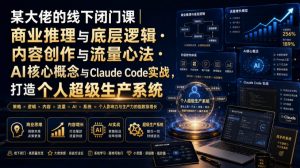某大佬的线下闭门课｜商业推理与底层逻辑・内容创作与流量心法・AI核心概念与Claude Code实战，打造个人超级生产系统【录音+图片】-开心分享网