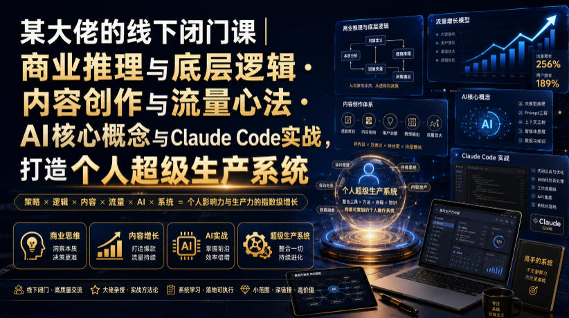 某大佬的线下闭门课｜商业推理与底层逻辑・内容创作与流量心法・AI核心概念与Claude Code实战，打造个人超级生产系统【录音+图片】-开心分享网