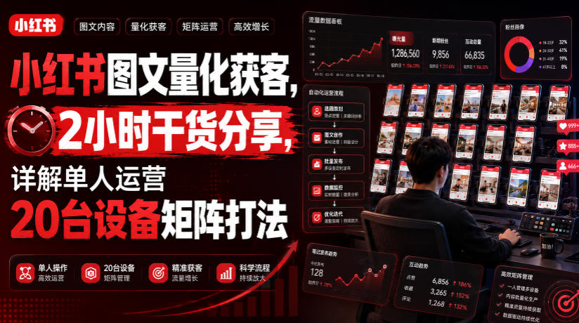 小红书图文量化获客，2小时干货分享，详解单人运营20台设备矩阵打法-开心分享网
