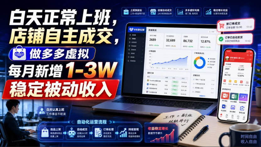 白天正常上班，店铺自主成交，做多多虚拟每月新增1-3W稳定被动收入【揭秘】-开心分享网