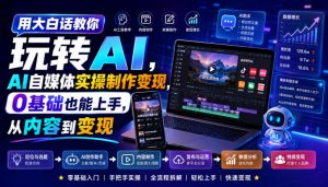 用大白话教你玩转AI，AI自媒体实操制作变现，0基础也能上手，从内容到变现-开心分享网