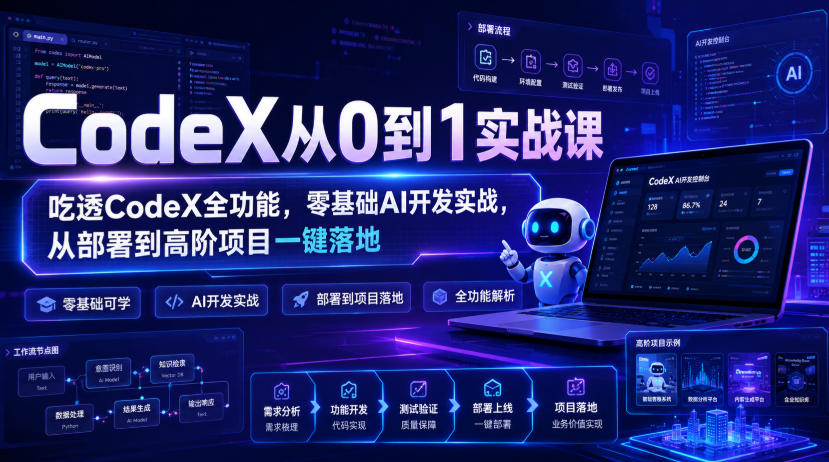 CodeX从0到1实战课，吃透CodeX全功能，零基础AI开发实战，从部署到高阶项目一键落地-开心分享网