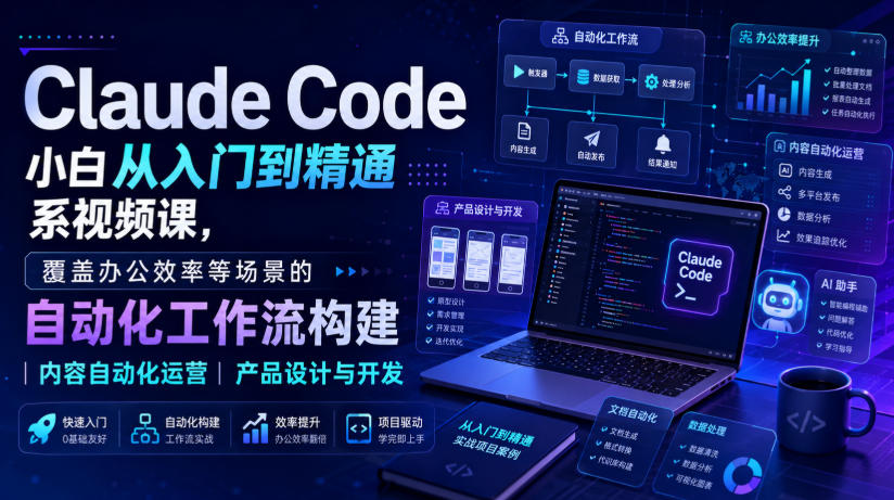 Claude Code小白从入门到精通系视频课，覆盖办公效率等场景的自动化工作流构建|内容自动化运营|产品设计与开发-开心分享网