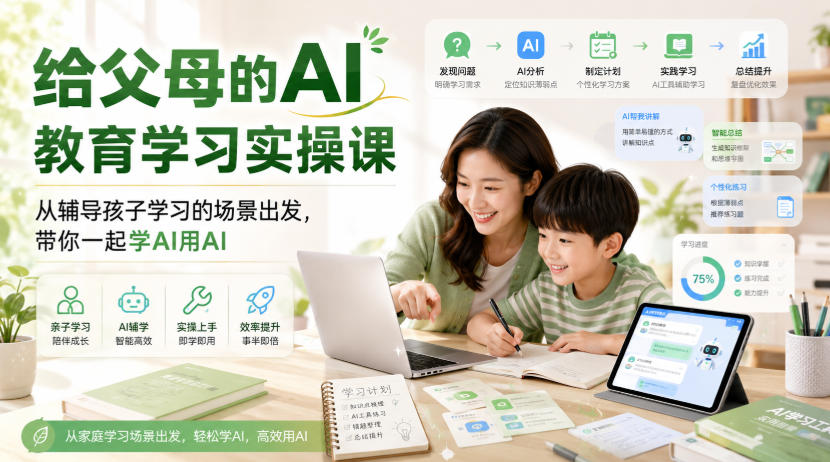 给父母的AI教育学习实操课，从辅导孩子学习的场景出发，带你一起学AI用AI-开心分享网