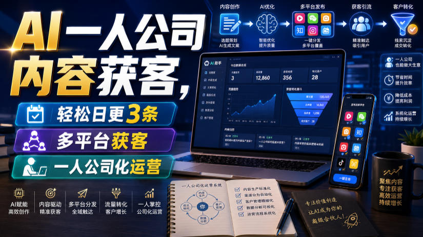 AI一人公司内容获客，轻松日更3条，多平台获客，一人公司化运营（更新0827）-开心分享网