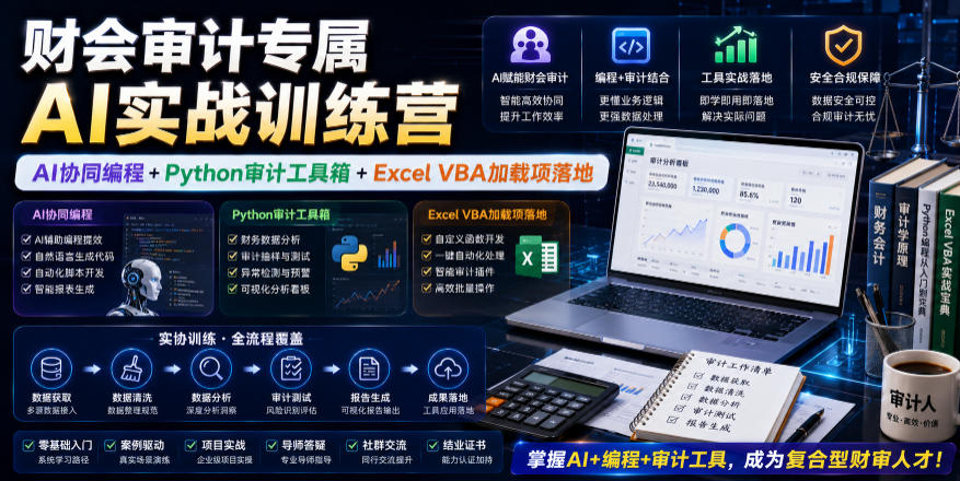 财会审计专属AI实战训练营｜AI协同编程+Python审计工具箱+Excel VBA加载项落地（更新0816）-开心分享网