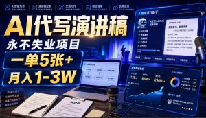 AI代写演讲稿，永不失业项目，一单5张+，月入1-3W【揭秘】-开心分享网