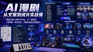 AI漫剧从文案到成片实战课｜爆款文案13种钩子写法、AI一键改稿、人物场景一致性生成、多模型出图出视频技巧-开心分享网