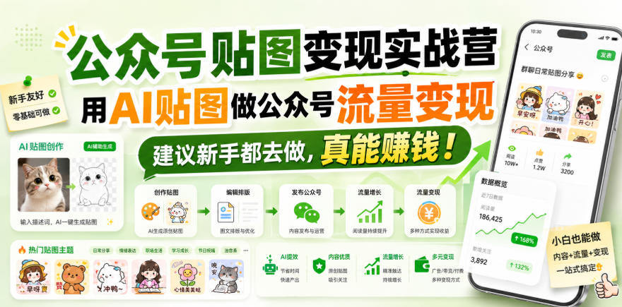 公众号贴图变现实战营，用AI贴图做公众号流量变现，建议新手都去做，真能賺钱！-开心分享网