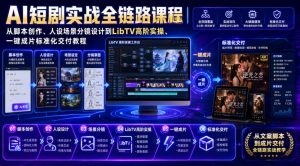 AI短剧实战全链路课程｜从脚本创作、人设场景分镜设计到LibTV高阶实操、一键成片标准化交付教程-开心分享网