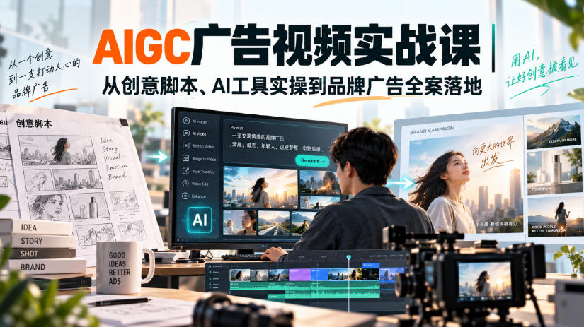 AIGC广告视频实战课｜从创意脚本、AI工具实操到品牌广告全案落地-开心分享网