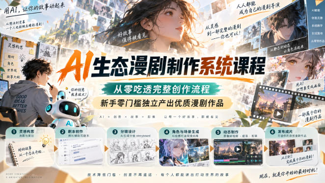 AI生态漫剧制作系统课程，从零吃透完整创作流程，新手零门槛独立产出优质漫剧作品-开心分享网