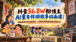 抖音36.8W粉博主AI童年怀旧故事动画课｜零基础做怀旧动画短片，吃透抖音精选收益变现玩法-开心分享网