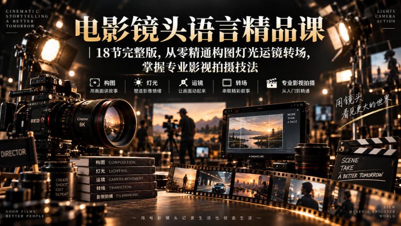 电影镜头语言精品课｜18节完整版，从零精通构图灯光运镜转场，掌握专业影视拍摄技法-开心分享网