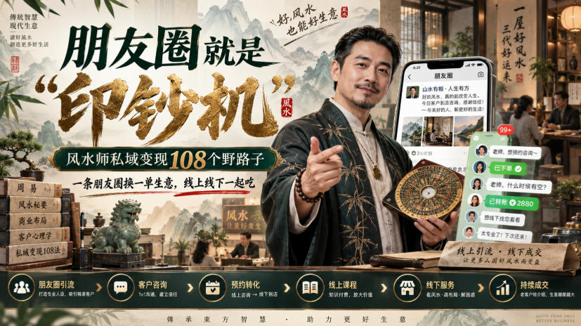 朋友圈就是“印钞机”，风水师私域变现108个野路子，一条朋友圈换一单生意，线上线下一起吃【文档】-开心分享网