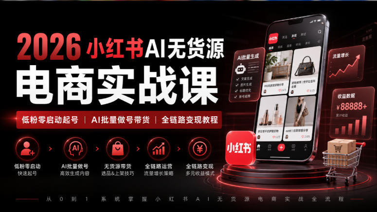 2026小红书AI无货源电商实战课｜低粉零启动起号｜AI批量做号带货全链路变现教程（更新0920）-开心分享网