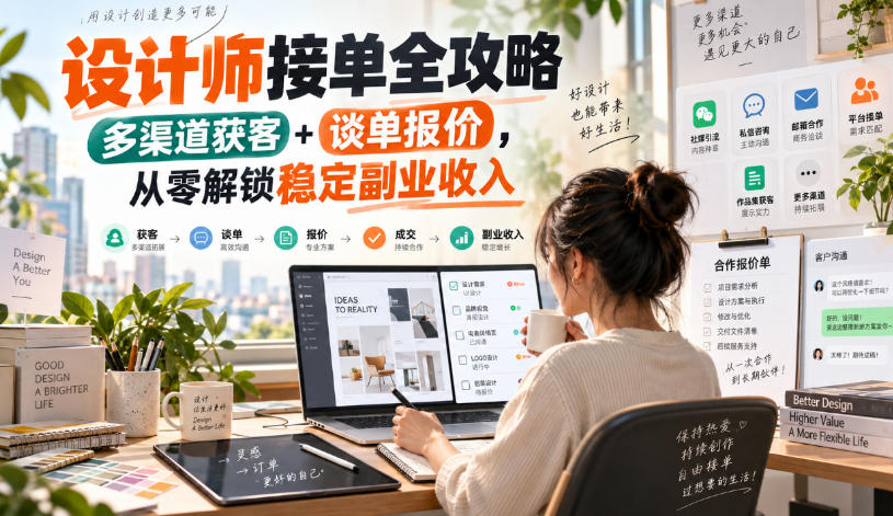 设计师接单全攻略-无水印，多渠道获客+谈单报价，从零解锁稳定副业收入-开心分享网