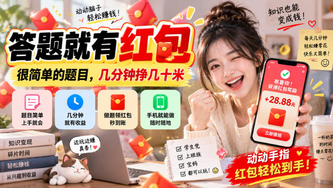 答题就有红包，很简单的题目，几分钟挣几十块，学生党上班族宝妈都可以玩【揭秘】-开心分享网