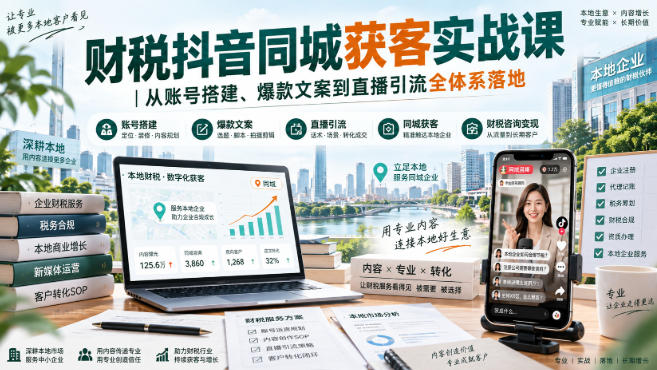 财税抖音同城获客实战课｜从账号搭建、爆款文案到直播引流全体系落地-开心分享网