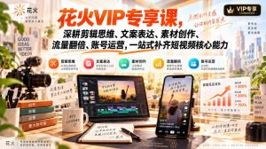 花火VIP专享课,深耕剪辑思维、文案表达、素材创作、流量翻倍、账号运营,一站式补齐短视频核心能力-开心分享网