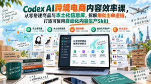 Codex AI跨境电商内容效率课，从零搭建商品与本土化信息库，拆解爆款出单逻辑，打造可复用自动化内容生产Skill-开心分享网