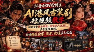抖音48W粉博主AI港风古装剧短视频教学,配套全套提示词包、视觉资产SKILL、声音克隆教程,解锁精选独家、商单、收徒多元收益-开心分享网