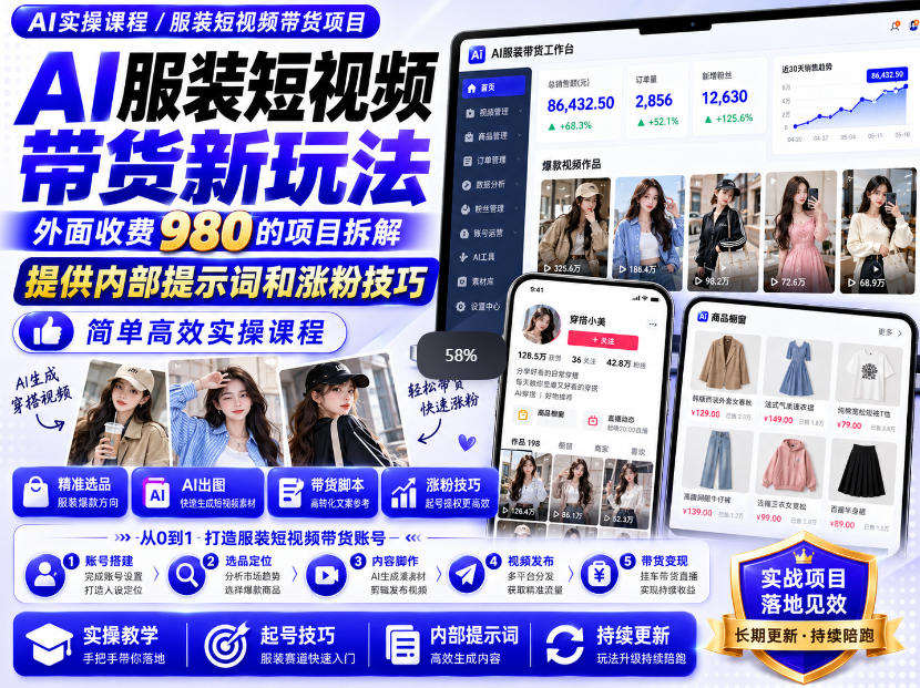 外面收费980AI快手带货系统课程，内部课程首次外放，操作简单高效，一分钟一条爆款视频-开心分享网
