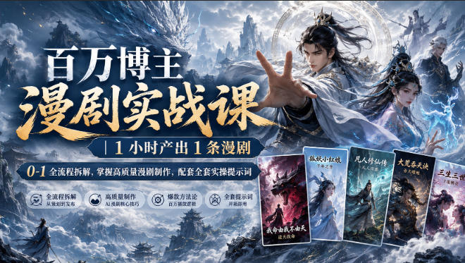 百万博主漫剧实战课｜1小时产出1条漫剧，0‑1全流程拆解，掌握高质量漫剧制作，配套全套实操提示词-开心分享网