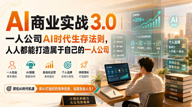 AI商业实战3.0｜一人公司AI时代生存法则，人人都能打造属于自己的一人公司-开心分享网