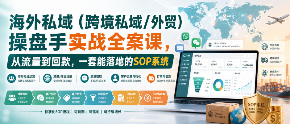 海外私域（跨境私域/外贸）操盘手实战全案课，从流量到回款，一套能落地的SOP系统-开心分享网