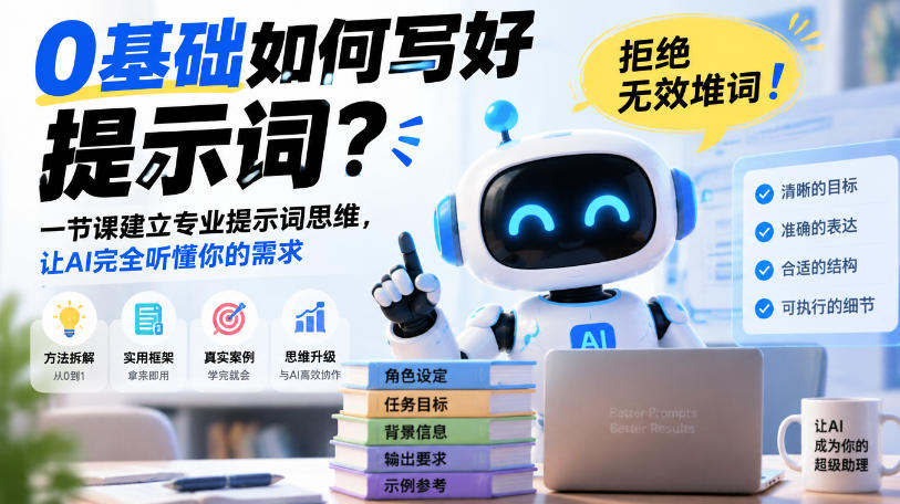 0基础如何写好提示词，拒绝无效堆词！一节课建立专业提示词思维，让AI完全听懂你的需求-开心分享网