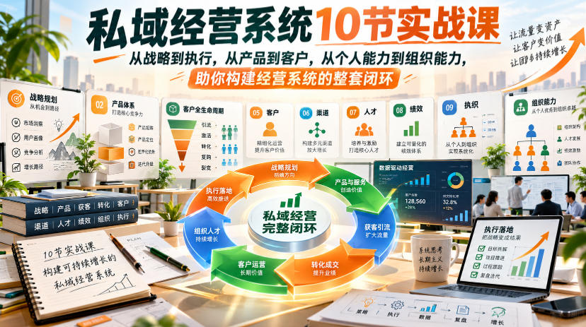 私域经营系统10节实战课，从战略到执行，从产品到客户，从个人能力到组织能力，助你构建经营系统的整套闭环-开心分享网