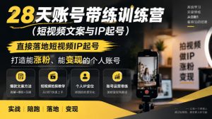 28天账号带练训练营（短视频文案与IP起号），直接落地短视频IP起号，打造能涨粉、能变现的个人账号-开心分享网
