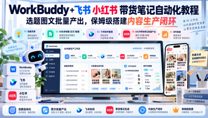 WorkBuddy+飞书小红书带货笔记自动化教程，选题图文批量产出，保姆级搭建内容生产闭环【文档】-开心分享网