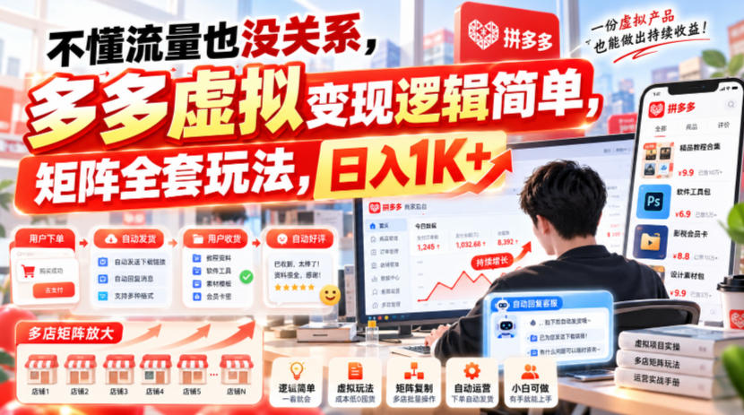 不懂流量也没关系，多多虚拟变现逻辑简单，矩阵全套玩法，日入1K+【揭秘】-开心分享网
