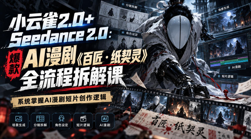小云雀2.0+Seedance 2.0：爆款AI漫剧《百匠・纸契灵》全流程拆解课，系统掌握AI漫剧短片创作逻辑-开心分享网